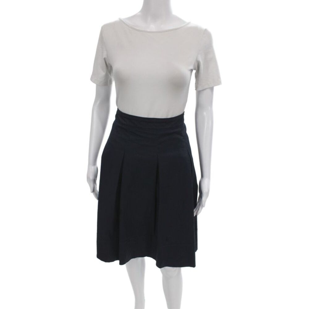 Burberry London Women A-Line Pleated Midi Skirt Dark Blue 95% Cotton Size 12